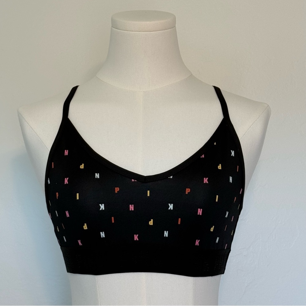 Not for Sale! Victoria’s Secret PINK Black Logo Print Sports Bra Racerback - Picture 2 of 9